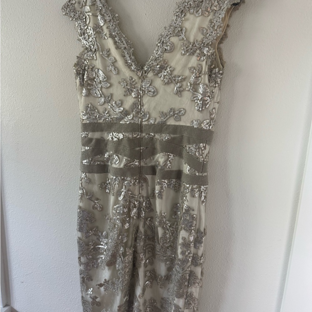 Tadashi Shoji Cream Mini Dress with Silver Accents